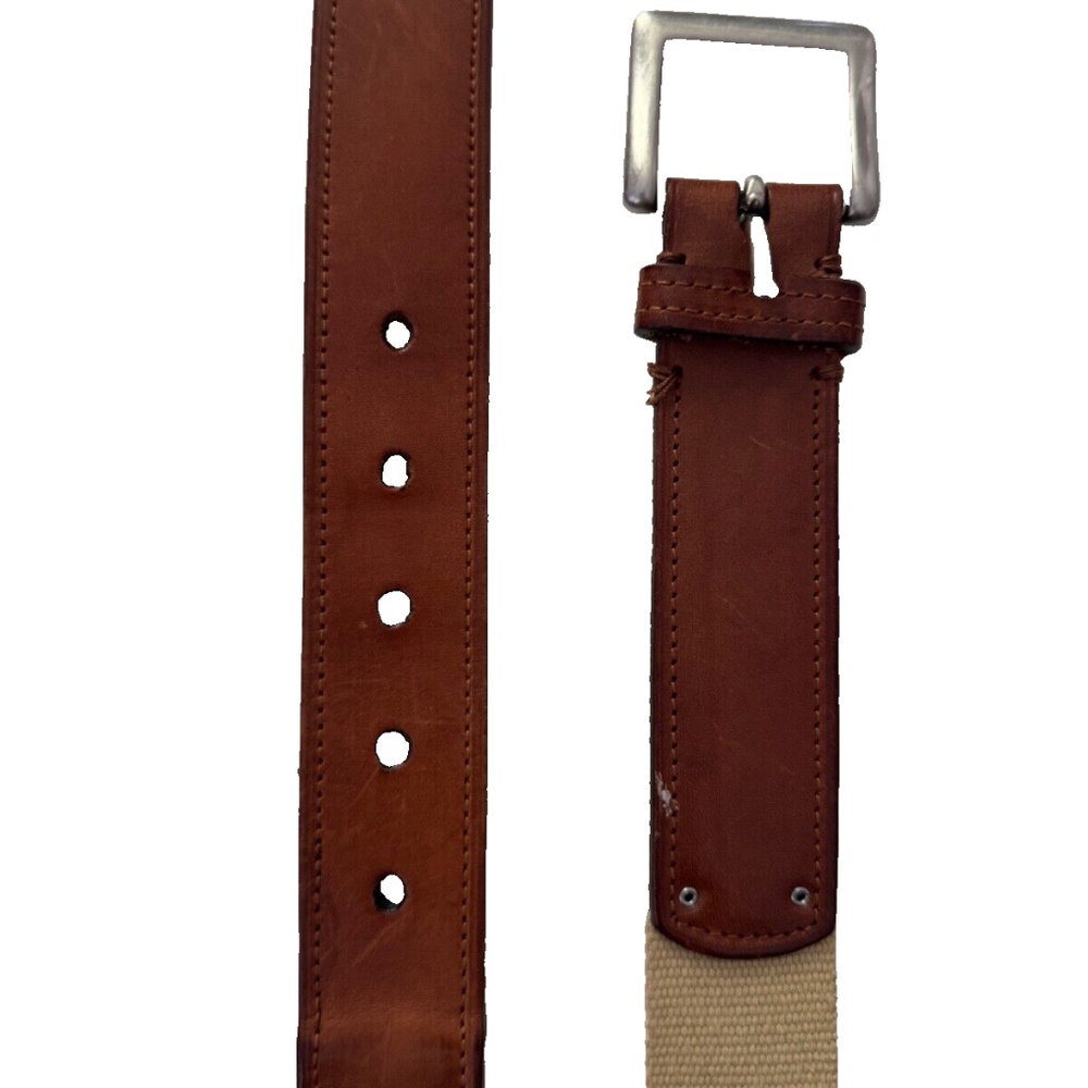 Trafalgar Cotton Belt Beige Tan Braided Woven Leather Brass Buckle 36